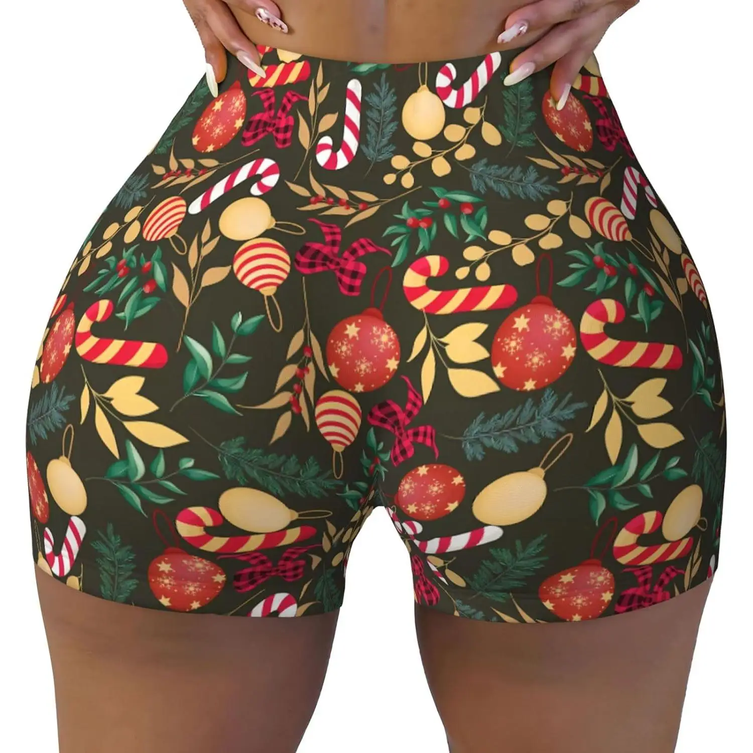 شورت نسائي للتمرين على شكل شجرة عيد الميلاد والمنزل، شورت رياضي مرن، سروال يوجا لراكبي الدراجات النارية والجري في صالة الألعاب الرياضية #1