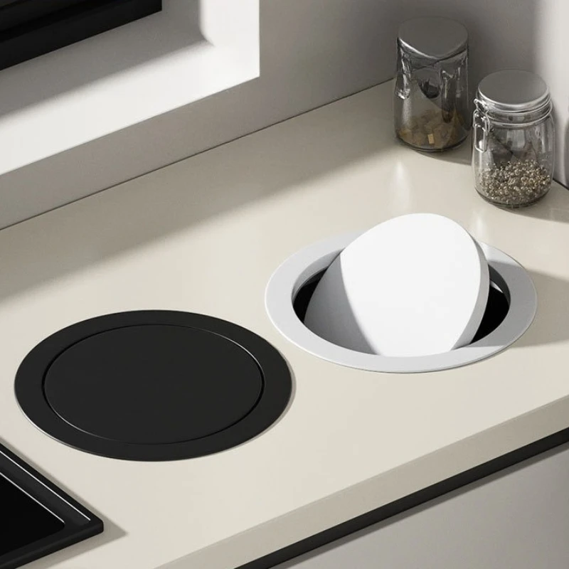 Built-in Countertop Trash Can Stainless Steel Embedded Trash Bin Large Capacity Kitchen Garbage Bins with Lid Clean Accessories
