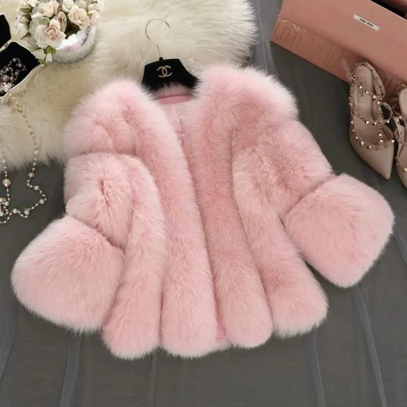 Women Winter Luxury Faux Fur Evening Dress Coat Elegant Furry Thick Warm Jacket Fake Fur Party Cardigan Coat