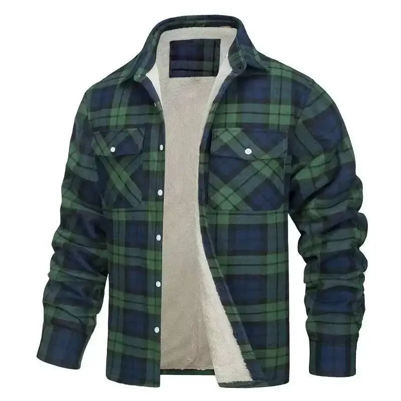

Men's Fleece Plaid Casual Loose Cotton Jacket Thicken Lining Flannel Warm Outwear Autumn Winter Work Coat Outerwear S-5XL