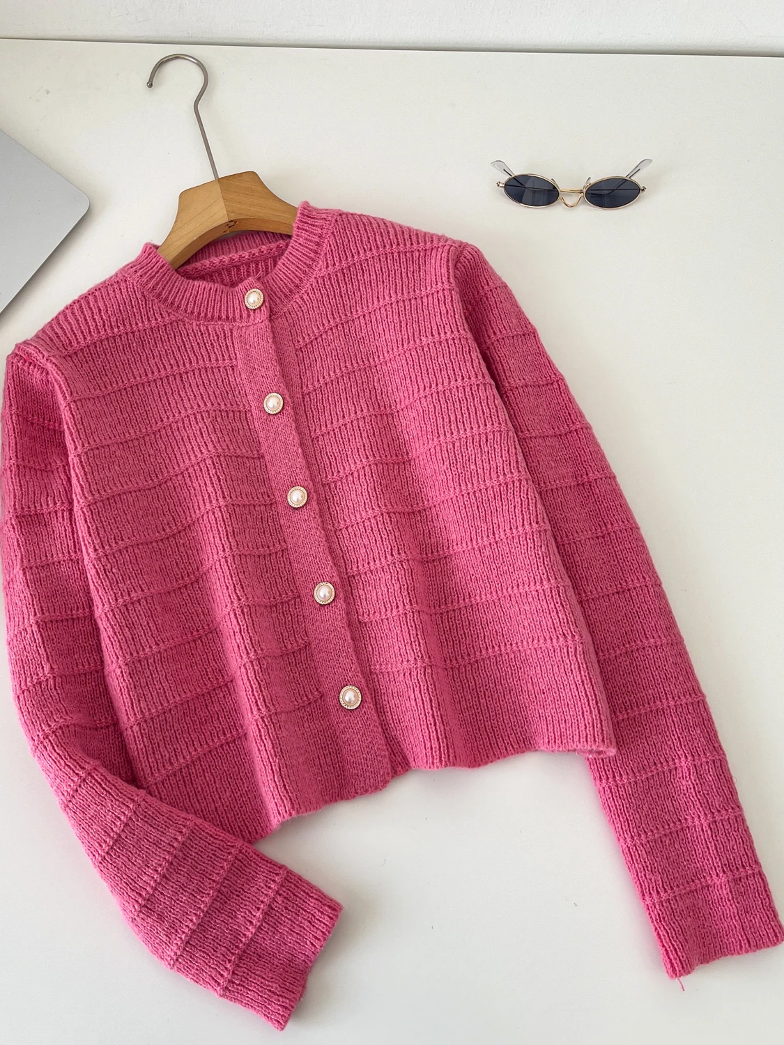 

Вязаный женский свитер с круглым вырезом и длинными рукавами, осенний модный теплый кардиган-пальто