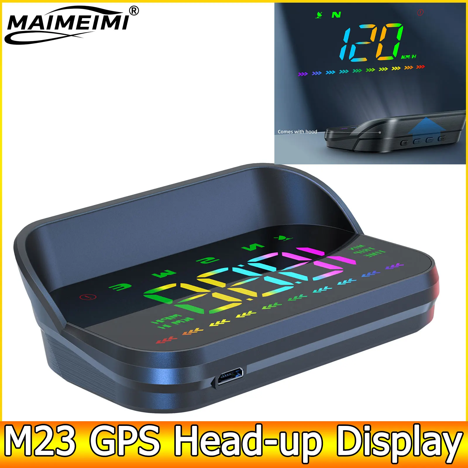 AD M23 رئيس يصل عرض الزجاج الأمامي العارض عداد سرعة السيارة KMH HUD كابل يو اس بي التوصيل والتشغيل نظام تحديد المواقع و Beidou إنذار السرعة الزائدة #1