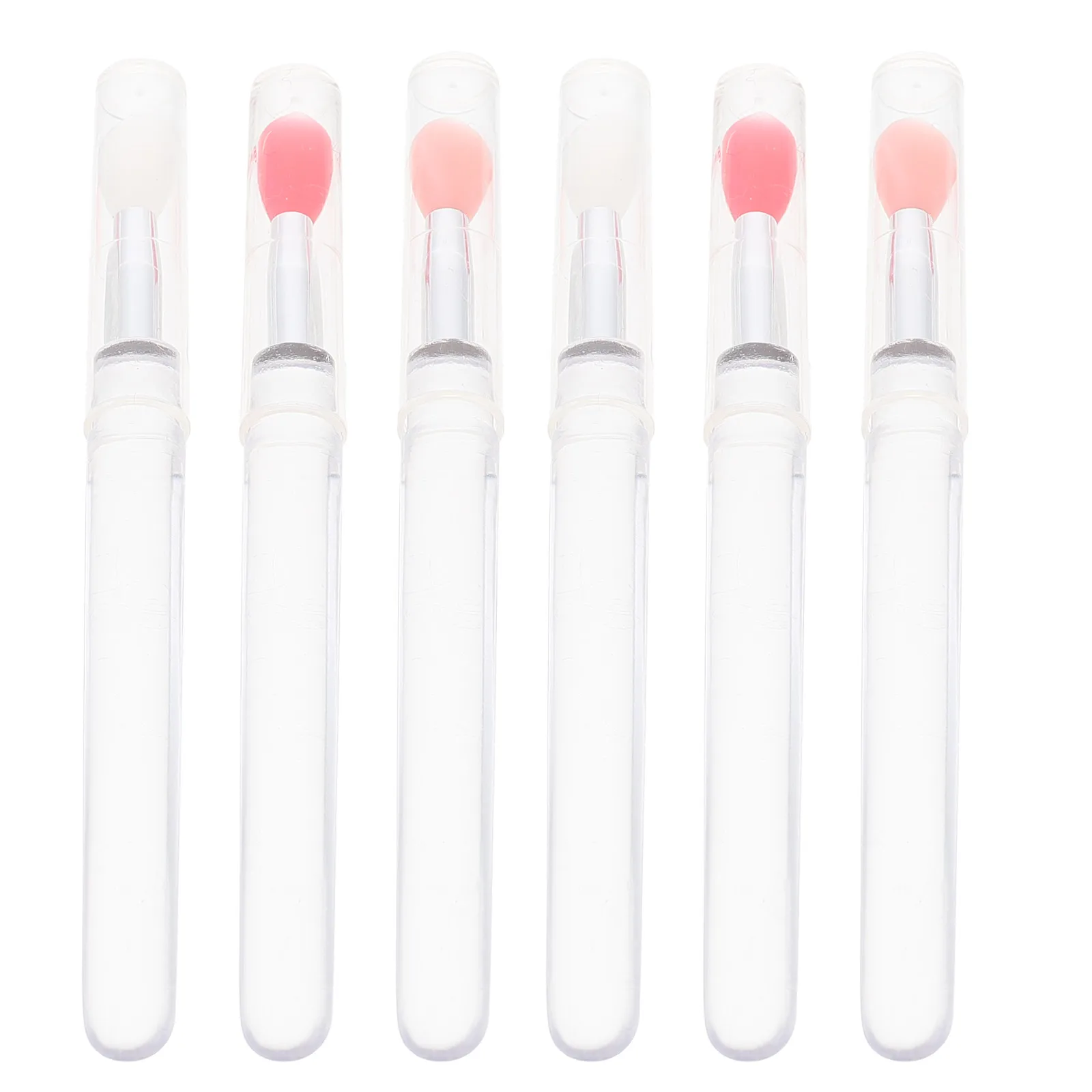 6Pcs Silicone Lipstick Brush Compact Lip Applicator for Gloss Balm Uniform Color Professional Daily Use Lip Brush with Lid