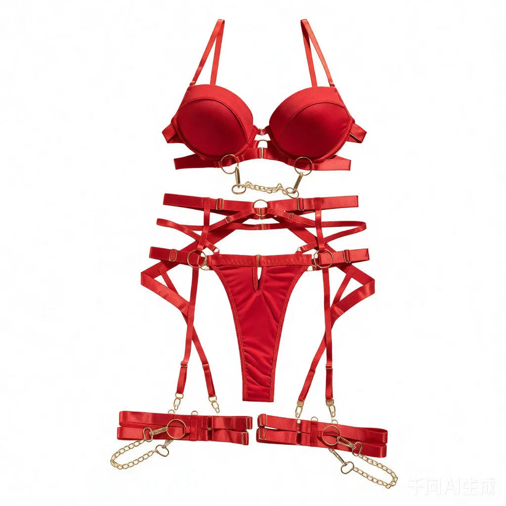 Yimunancy Padded Lingerie Set Women Gothic Chain Button Sexy Bra Underwear Set Intimates
