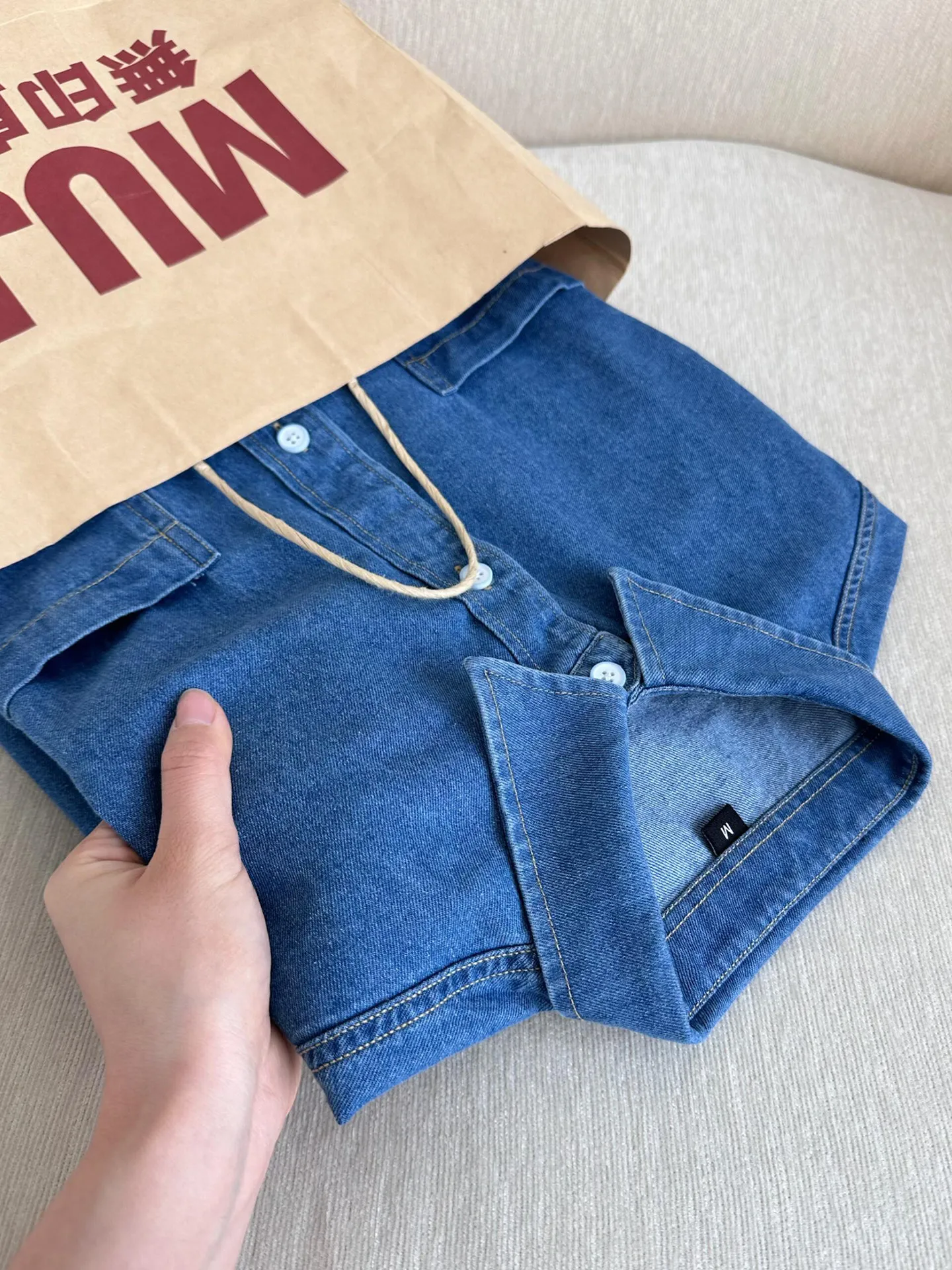 

Blue Waed Long Sve Men's Denim irt Spring American High-End Collared Workwear Jaet Cleanfit Stand Fit Leather irt