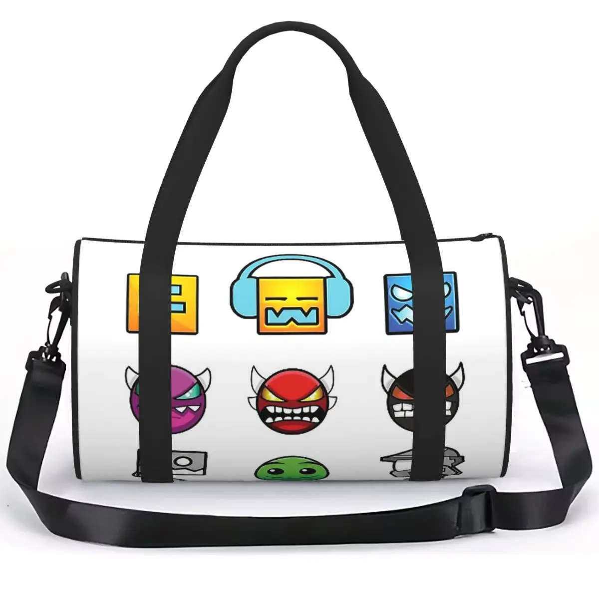 Video Game Geometry Dash Luggage Bag Large Capacity Duffle Tote Bag Handbags Gym Bags Fitness Bag for Boys Girls