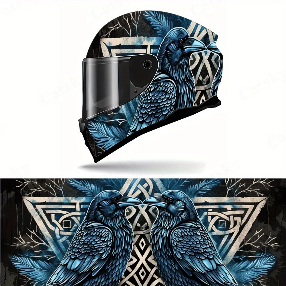 Nordic Raven Helmet Vinyl Wraps, Waterproof Scratch-Resistant Full Face Helmet Decals, Durable PVC Artistic Design, Instant Helm