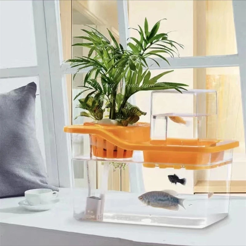 

Simbiosis de peces y flores, pecera de escritorio de doble capa, sala de estar, oficina, adornos inteligentes, Acuario de escrit
