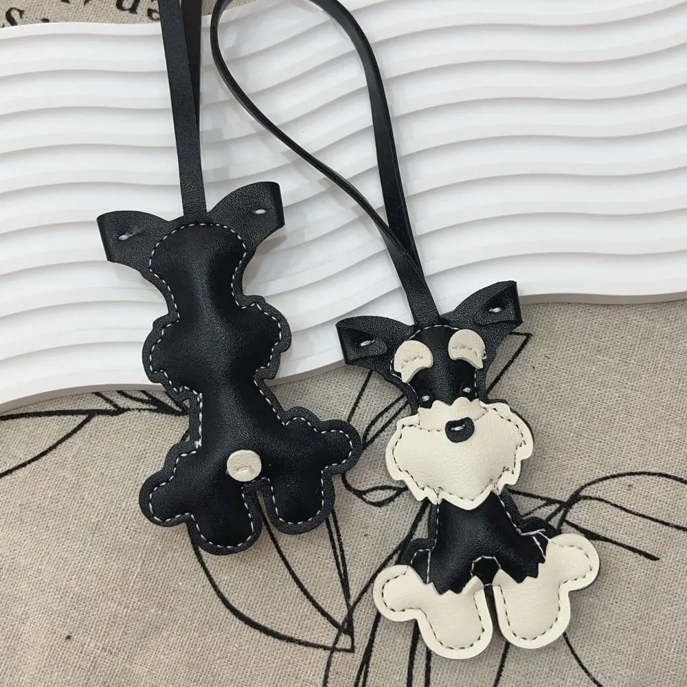 

Lovely PU Leather Schnauzer Keychain Dog Animal PU Leather Hanger Car Keyring Cartoon Bag Pendant Car Accessory