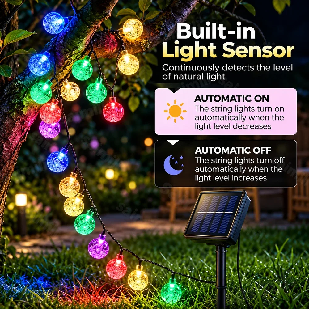 Solar Bubble Ball String Light 8 Dynamic Flash Modes Weather Resistant Solar LED Garland Lights For Holiday Party Decor Lighting