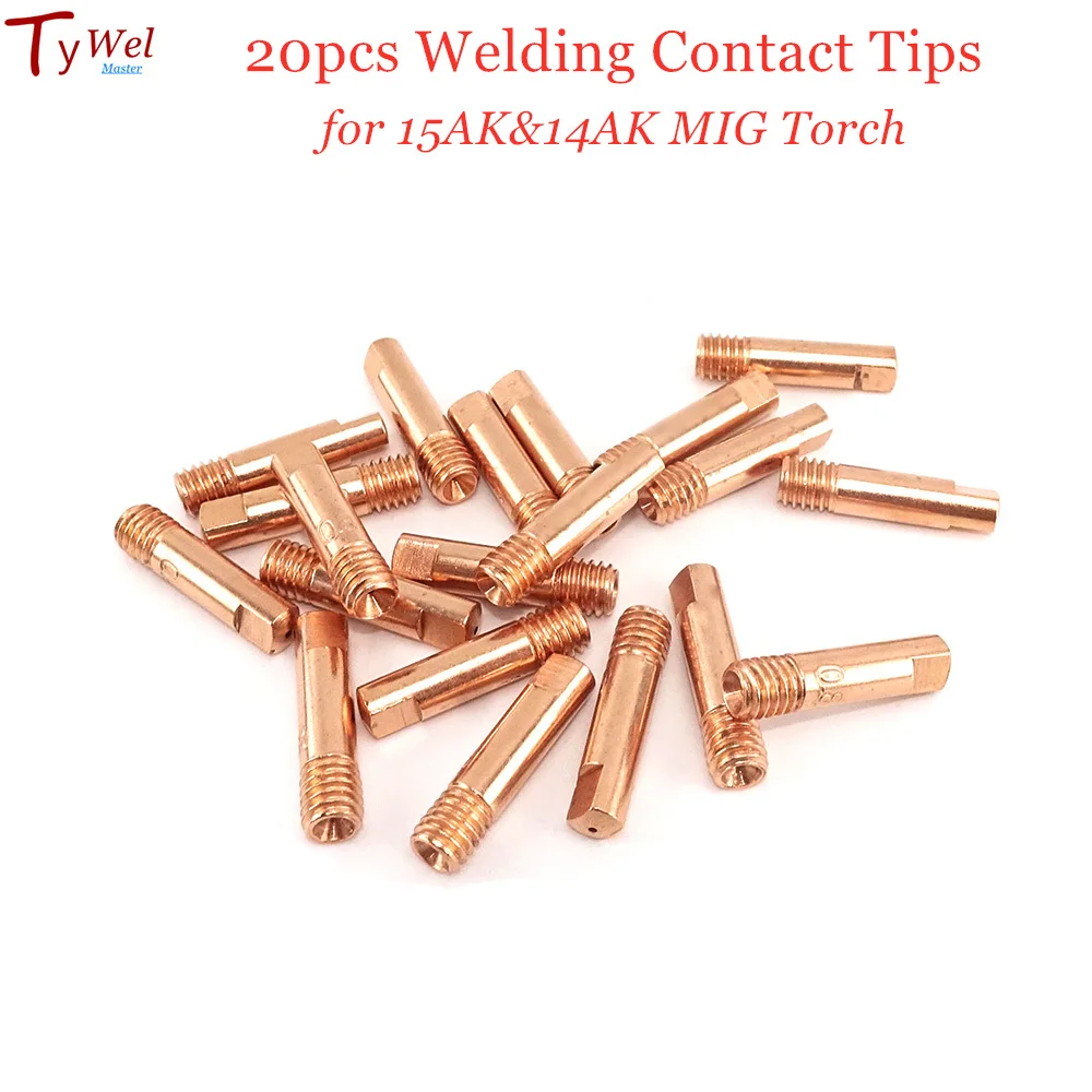 20Pcs 15AK Contact Tips Ecu Lasser Verbruiksartikelen 0.6 0.8 0.9 1.0 1.2Mm M6x25mm Mag Accessoire Voor Mig Lassen torch