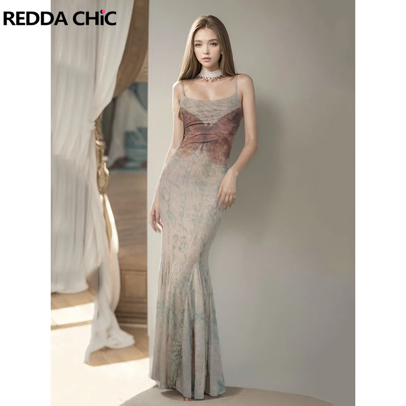 

Женское облегающее платье-годе ReddaChic Y2k, прозрачное Сетчатое платье в стиле ретро 90-х, с принтом в виде бабочек, на бретелях-спагетти, с цветочным узором