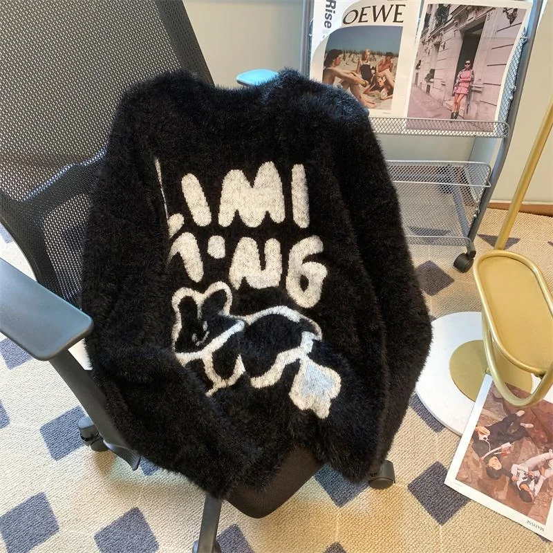 

Утепленный мужской свитер из норки большого размера (300 пу), теплый, вязаный, зимний, модный, повседневный, с круглым вырезом, с длинными рукавами, для пар