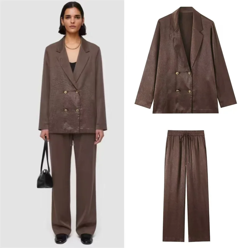 Women's Suit Set 2026 New Casual Slim Fit Two-Piece Set with Draped Wrinkle Effect and Lapel High-End Chic Women's Parker