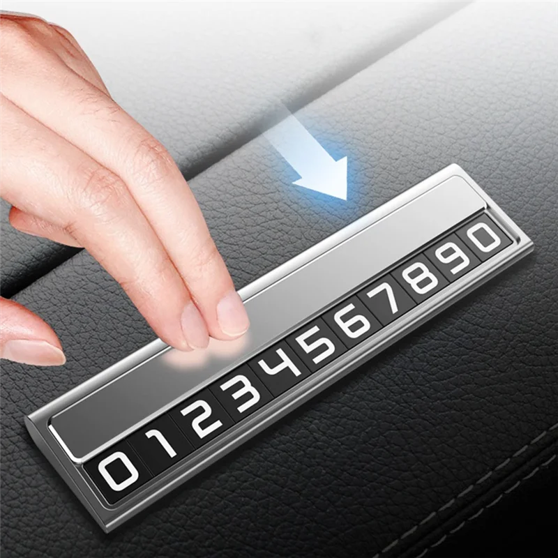 

Sp-Car Temporary Parking Cartoon With Phone Number Plate Aluminum Parking Car Shape Car Parts Accessories Parking Number Silver