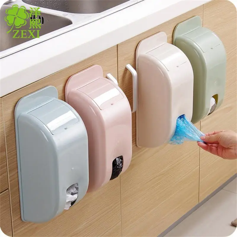 Trash Bags Storage Box Creative Plain Color Perforation-free Kitchen For Kitchen Bathroom Storage Case Garbage Bag Dispenser