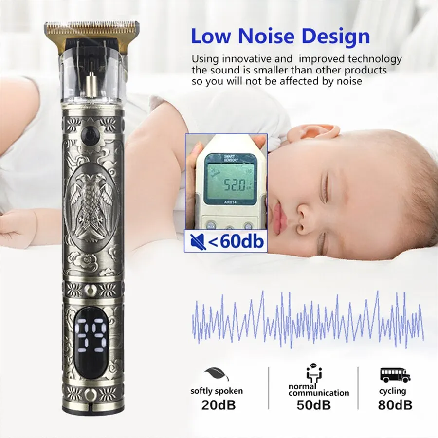 مقص شعر بشاشة رقمية كهربائية ، آلة قص ونحت ، شحن برأس زيت ، مظهر عتيق ، مصفف شعر منزلي