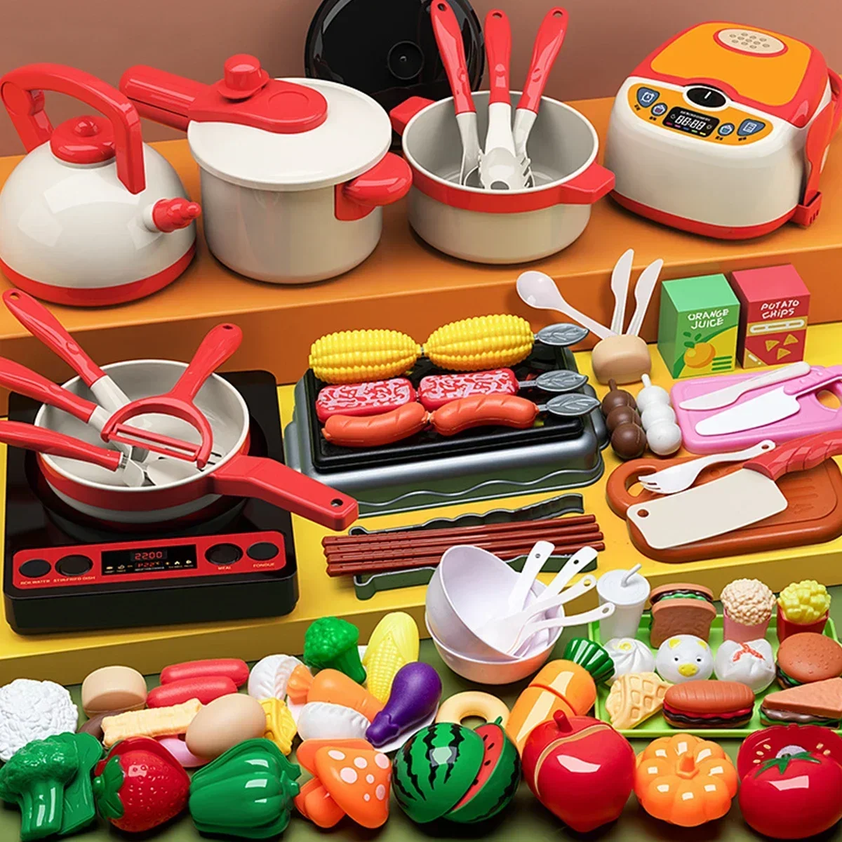 

Children Pretend Play Simulation Kitchen Toys Set Cookware Fruits Cutting Kitchen Accessories Cooking Toys for Kids Girls Gifts