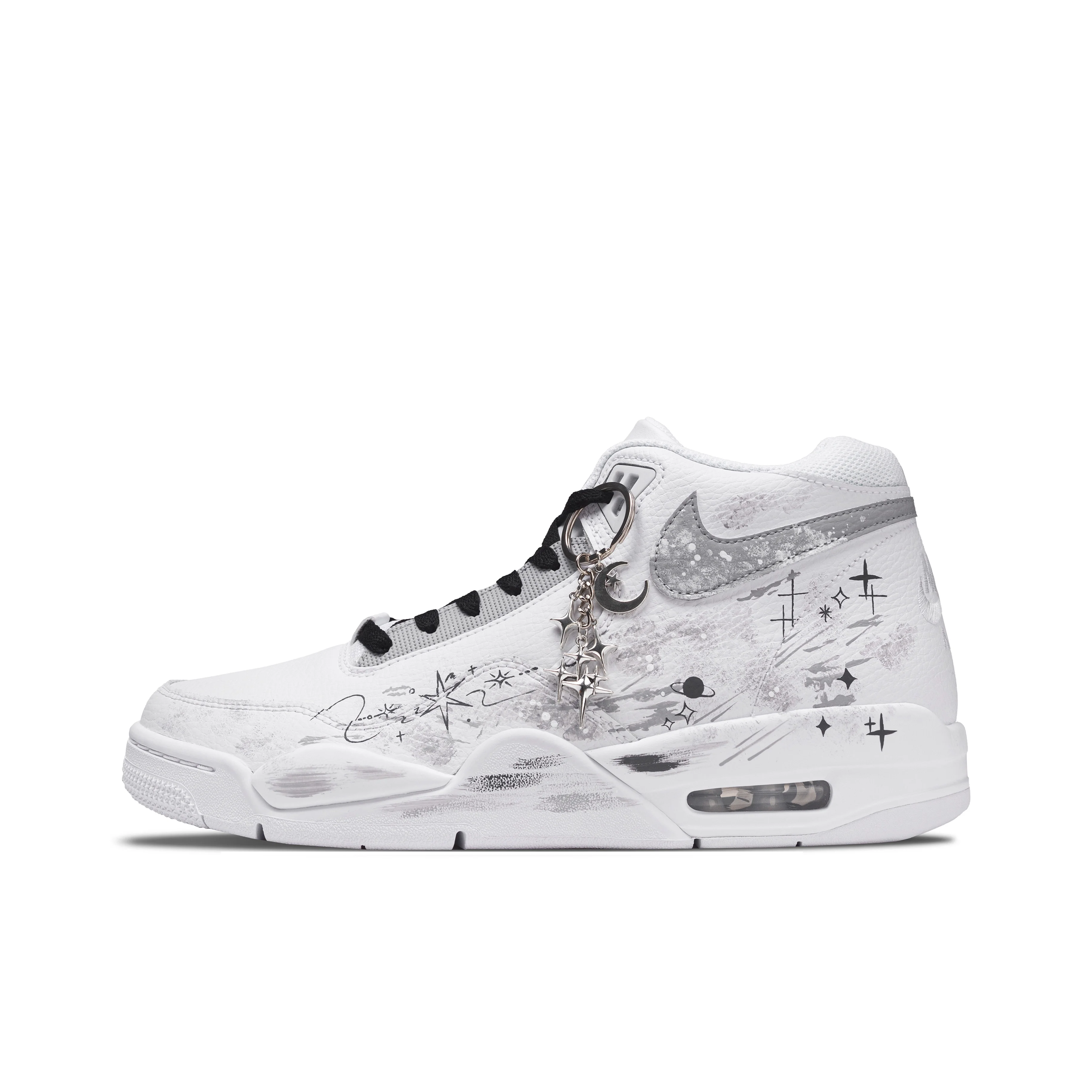 Nike Flight Legacy Star Moon Galaxy Mid top Vintage Basketball Shoes Men's Silver White BQ4212-101(Team864-)