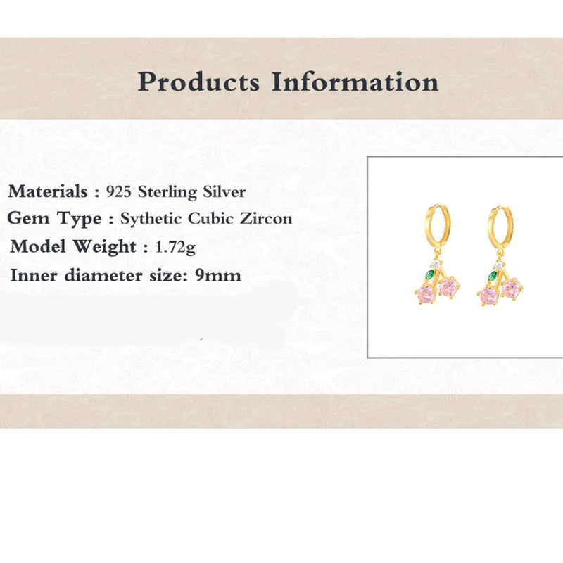 100% 925 Sterling Silver Zircon Geometric Earring for Women Girl Creative Mini Fruit Design Jewelry Party Gift Dropshipping