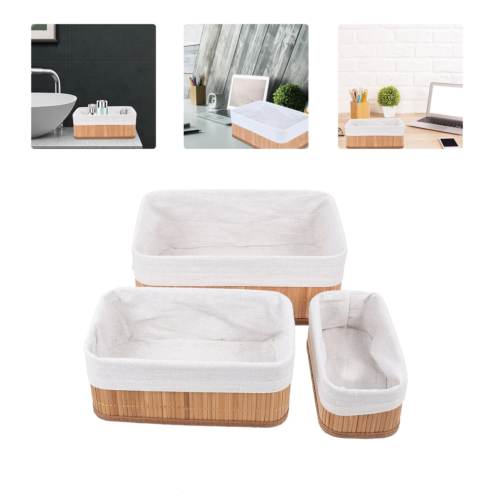 

3Pcs Rattan Storage Basket Vintage Woven Desk Organizer Household Office Desktop Decorative Storage Solution Desk Basket