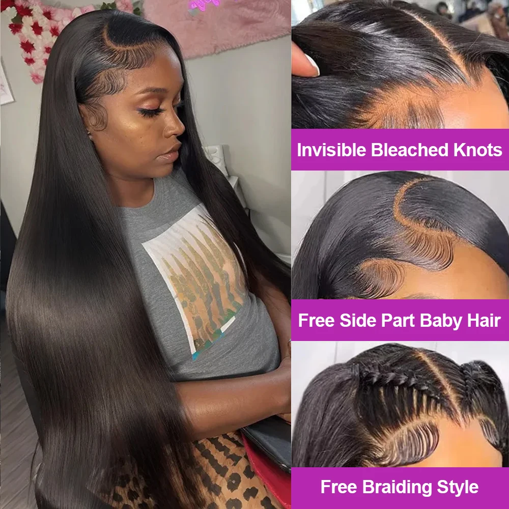 Glueless Perücke 7x5 für Schwarze Frauen 13x6 HD Lace Front Glatt 100% Echthaar 250% Dichte Pre-plucked Versand aus FR Lager – Detail 9