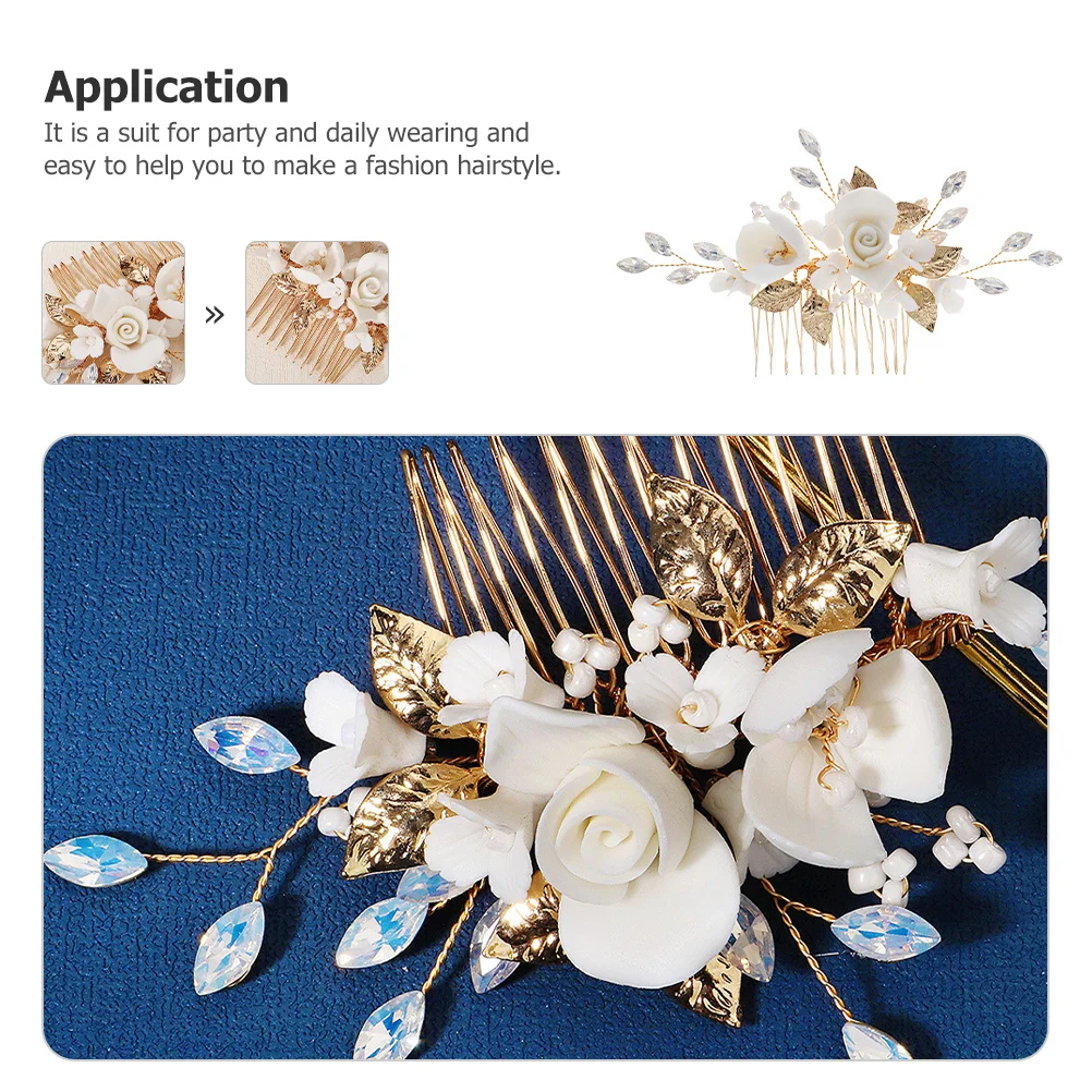 

Керамическая расческа для волос с цветком, элегантный свадебный головной убор, декор для волос для свадебной вечеринки, аксессуары для женщин и девочек, головной убор с цветком