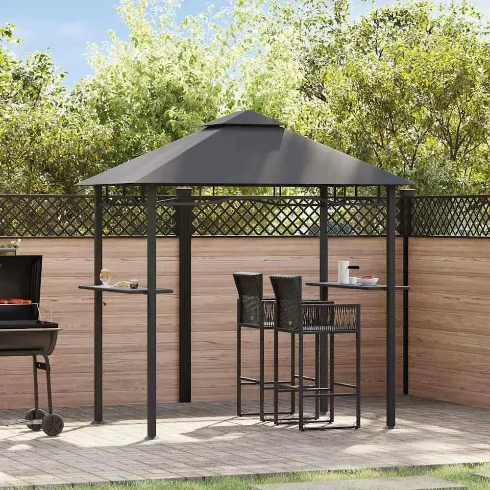 Large Anthracite Steel BBQ Gazebo with Durable 100% Polyester Fabric