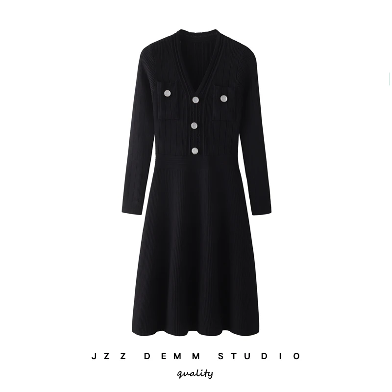 

V-Ne Long Sve High Waist Slim Fit Knitted Dr Ele Design Summer New Sle Women's Dr JZZDEMM Brand