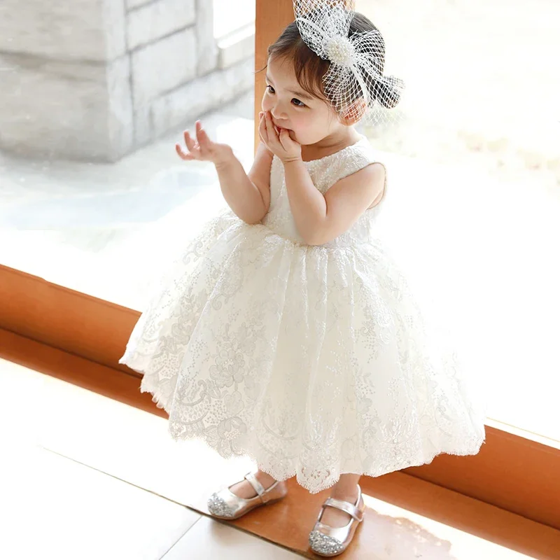 

Baby Girl Dress Lace Tulle Sleeveless Newborn Prom Baptism Dress Infant 1 Year Birthday Wear Toddler Girl Christening Ball Gown