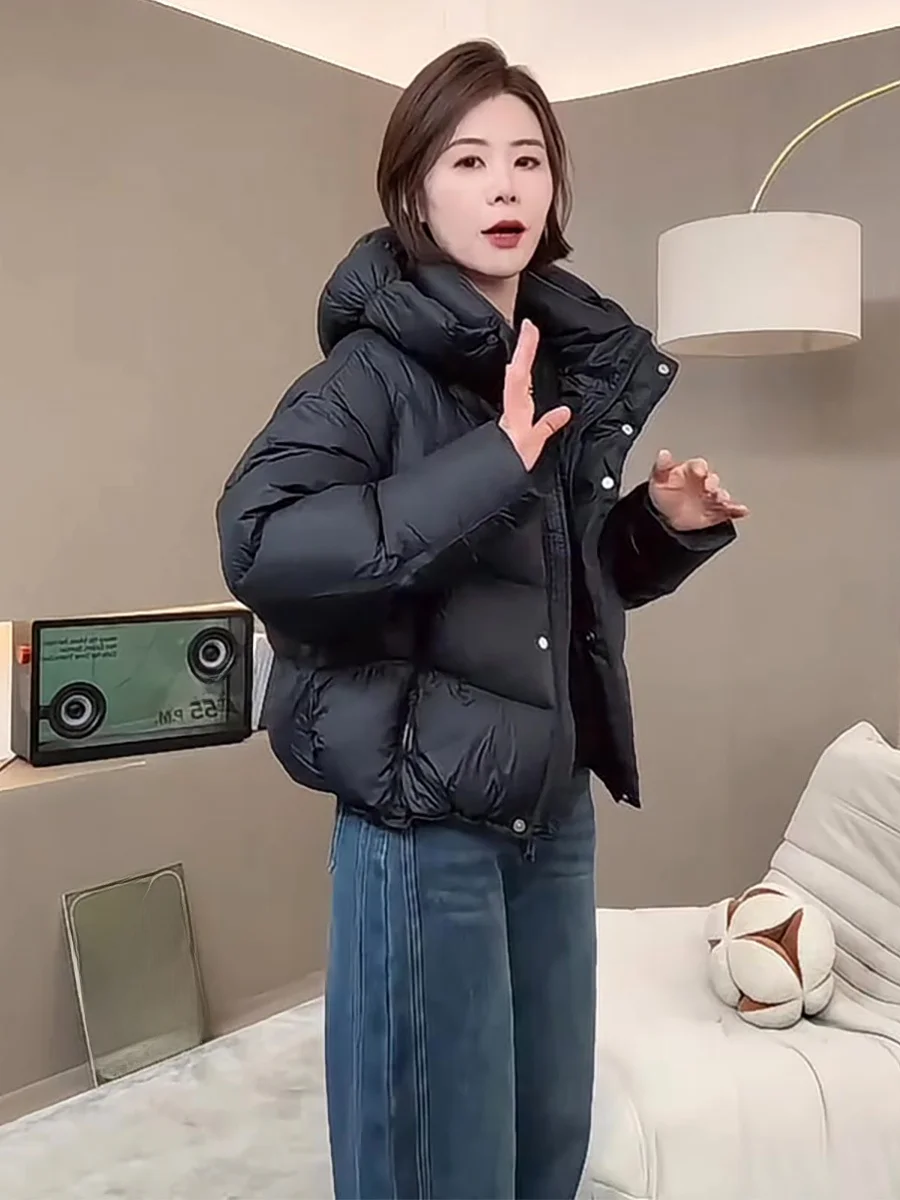 เสื้อโค้ทพัฟเฟอร์ขนเป็ดสีขาว 90% สำหรับผู้หญิง สไตล์ลำลอง มีฮู้ด รุ่นใหม่สำหรับฤดูหนาว ให้ความอบอุ่น กระชับสัดส่วน