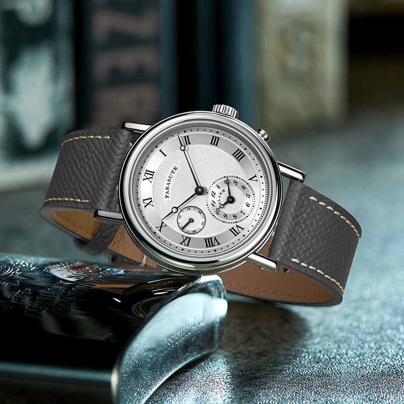 FARASUTE ريترو الفاخرة ساعة تنبيه ساعة كوارتز الرجال مقاوم للماء ليلة ضوء ساعة اليد عادية الياقوت الفولاذ المقاوم للصدأ الذكور Reloj #6