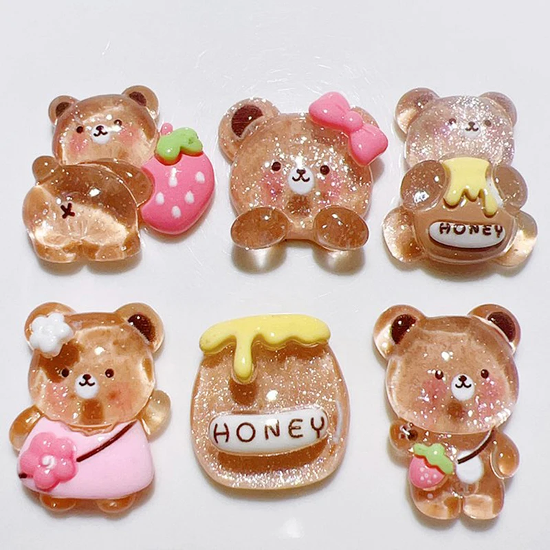 10pcs New Honey Pot Bear Pattern Decor Shoe Charms Cute Resin Phone Case Decoration DIY Portable Shoe Attachment Kids Gifts