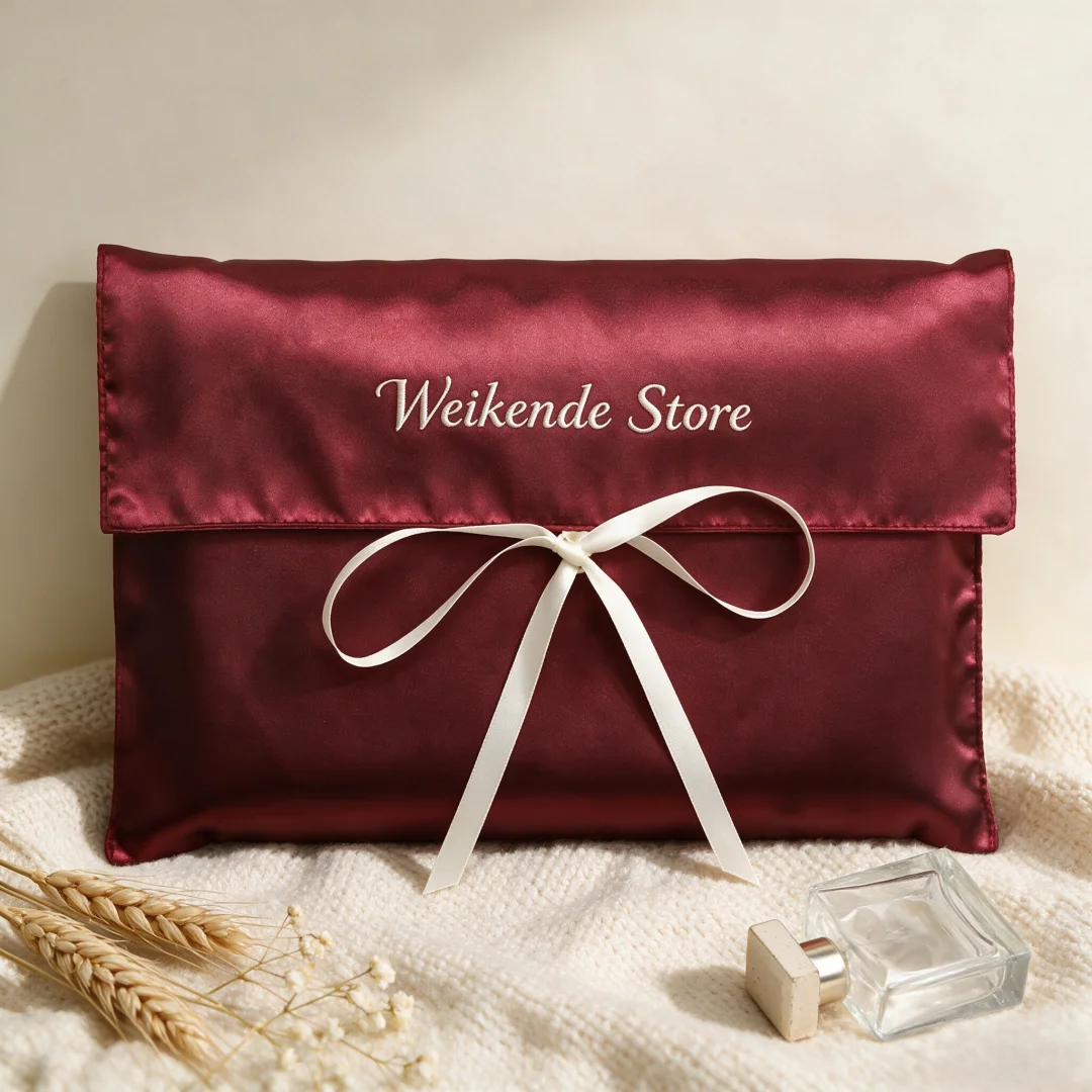 50Pcs Custom‑Logo Silk Satin Envelope‑Style Pouches Jewelry Packaging Dust Bags  for Perfume Cosmetics and Hair Bundles Storage