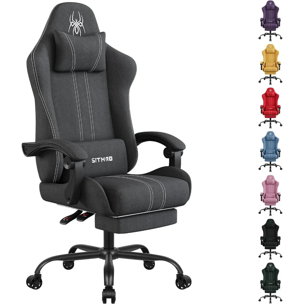 

Fabric Gaming Chair with Footrest-Breathable Computer Chair with Headrest & Lumbar Pillow,Big and Tall Ergonomic Gamer Ch