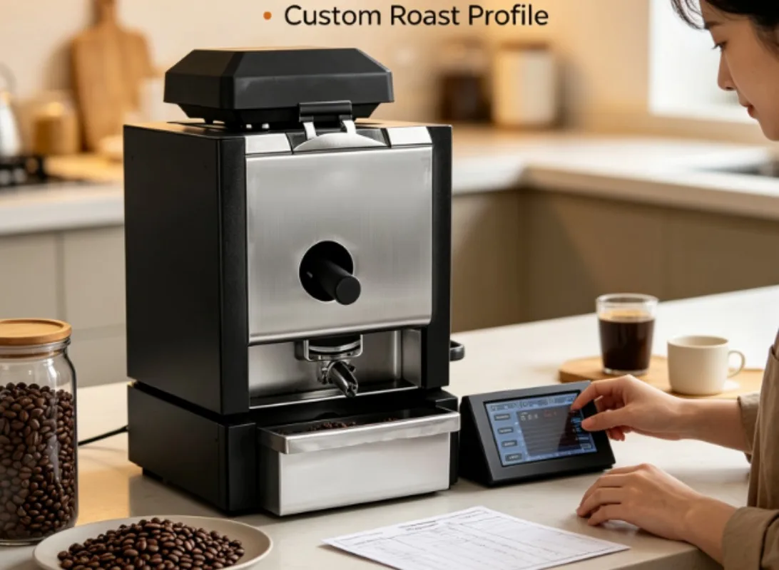 Electric Coffee Bean Roaster Stainless Steel Body, Mini Portable Baking Machine for Home Cafe Shop
