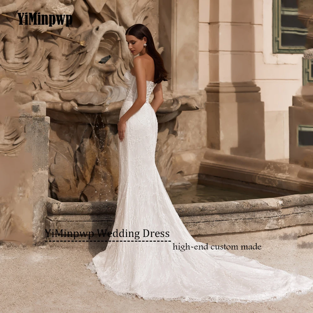 Vestidos de novia de encaje de sirena personalizados 2025, apliques de lujo sin mangas, 2 piezas, tren de barrido, vestidos de noviaVestidos de novia de encaje sirena personalizados 2025 lujo aplicado sin mangas 2 piez