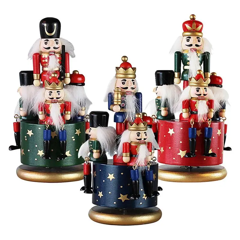 Funny Nutcracker Musical Box Christmas Music Box Hand-painted Nutcracker Figurines Decoration Colorful Rotating Christmas Decor