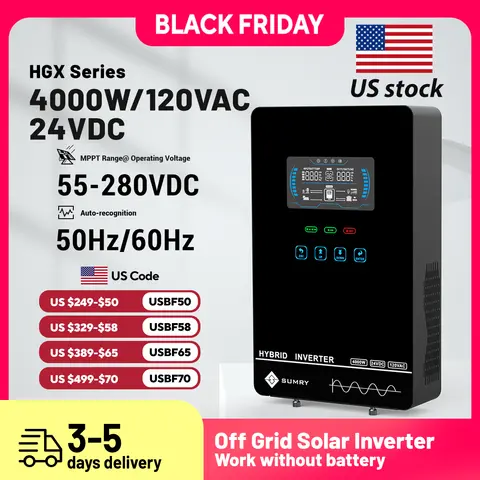 Sumry 4kw Hybrid Inverter Off Grid Pure Sine Wave solar Inverter 24V 140A 5600W 50Hz/60Hz for 6.25 Inch LCD Display