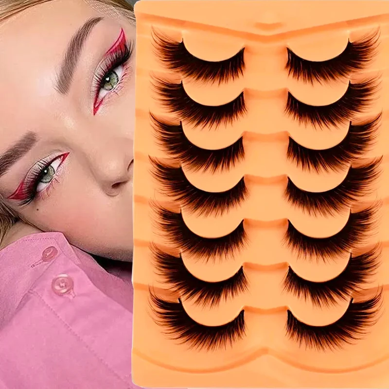 翼付きマンゴーまつげ 7 組、アイライナー効果と自然な外観、6D シルクまつげ