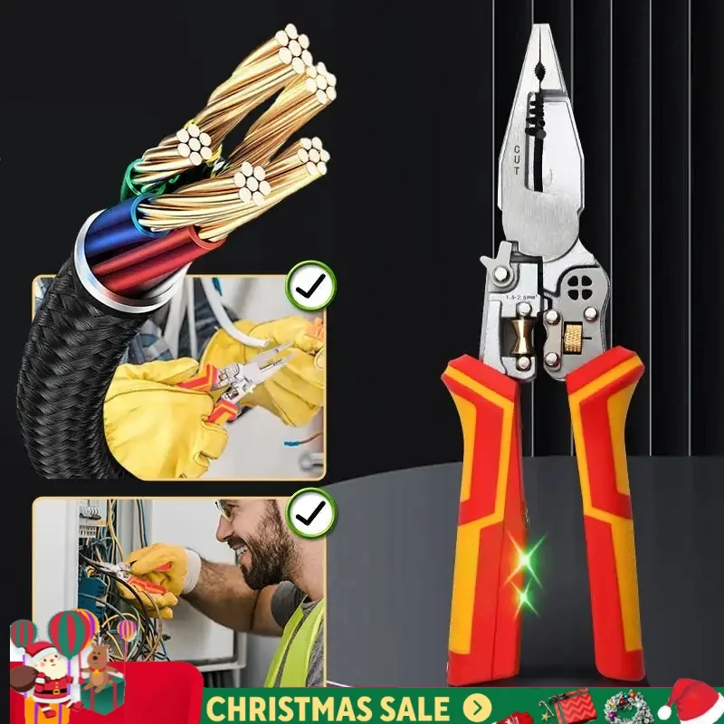 8-in-1 Multi-function Wire Stripper Electricians Voltage Testing Cable Cutting Scissors Crimping Pliers Voltage Test Wire Cutter