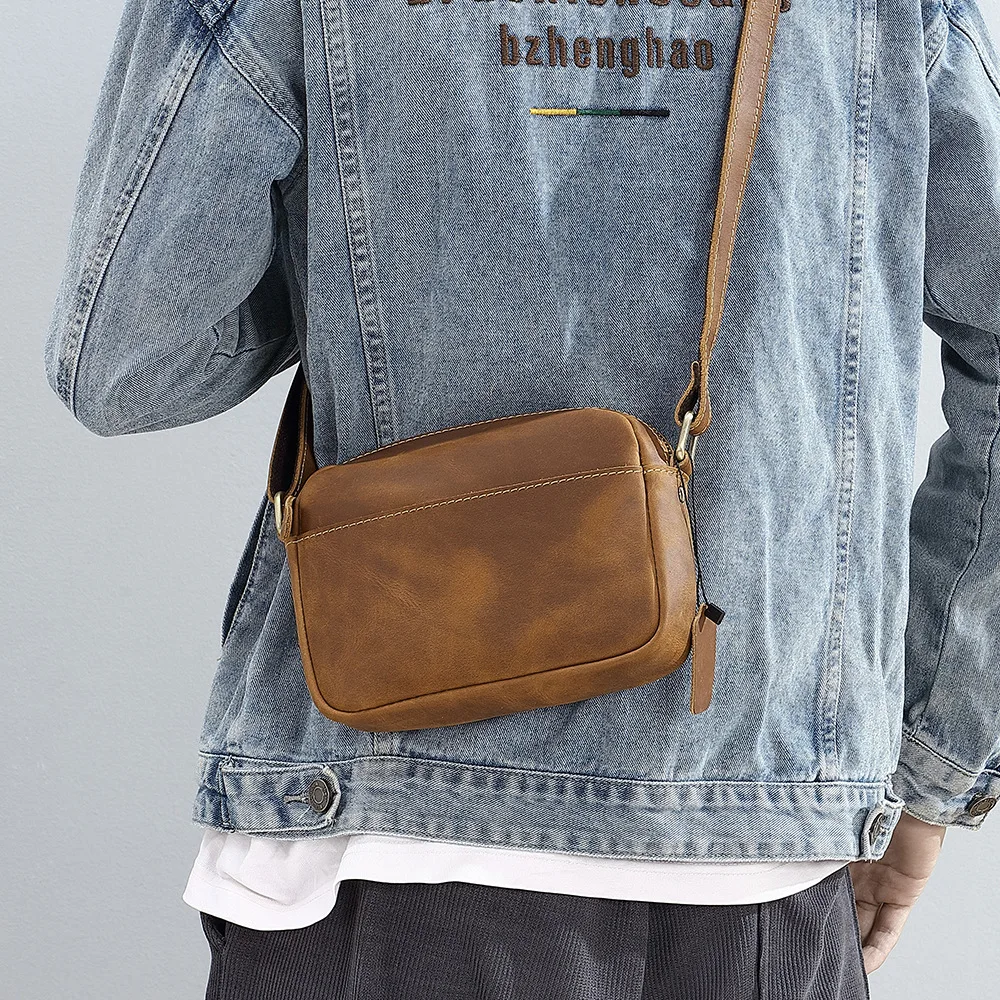 

YL-18D--204 Retro Crazy Horse Leather Multi functional Men's Bag Cowhide Crossbody Leather Shoulder Bag