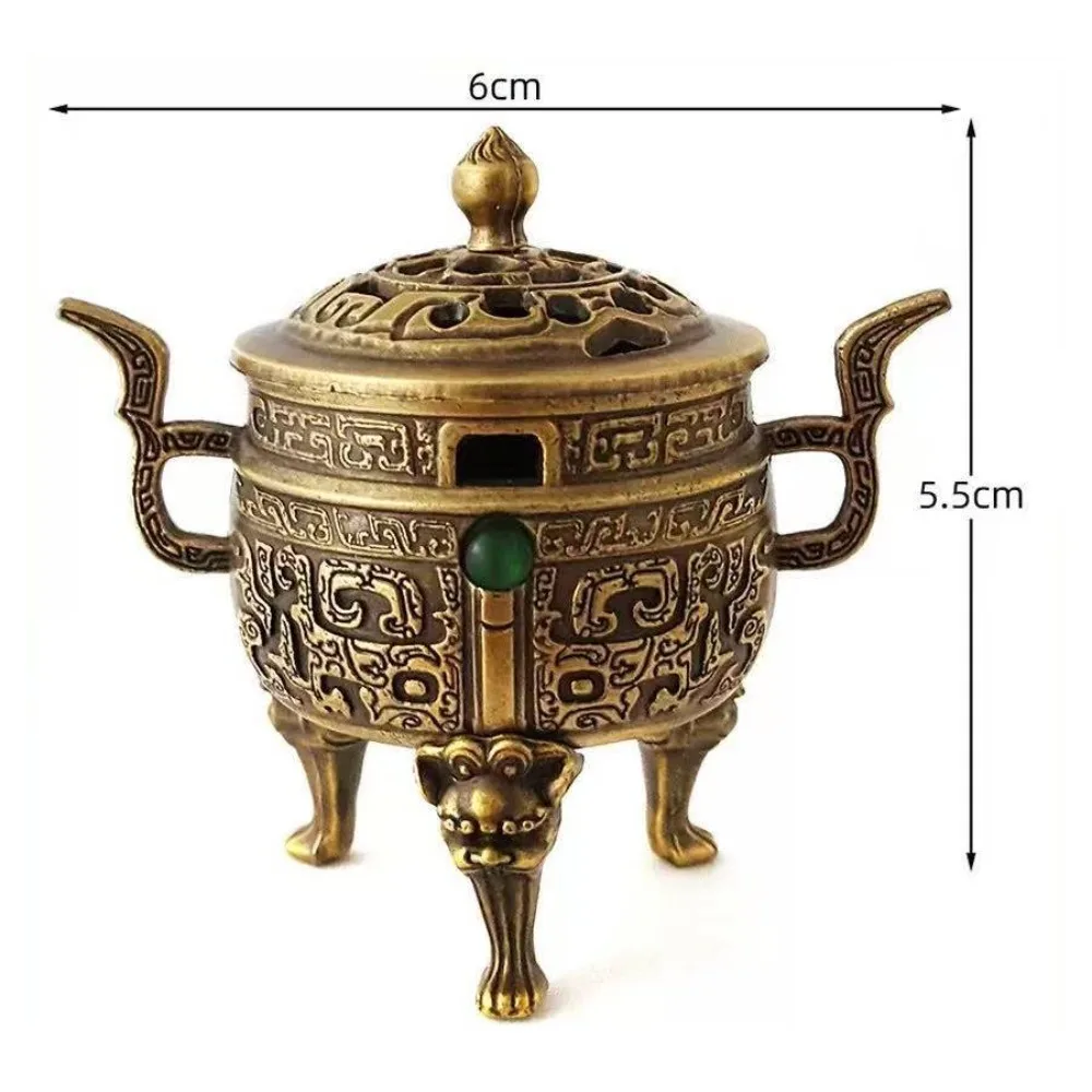 Vintage Alloy Sandalwood Incense Burner Hollow Out Year of the Horse Lotus Incense Censer with Handle Mini Three Legged Stove