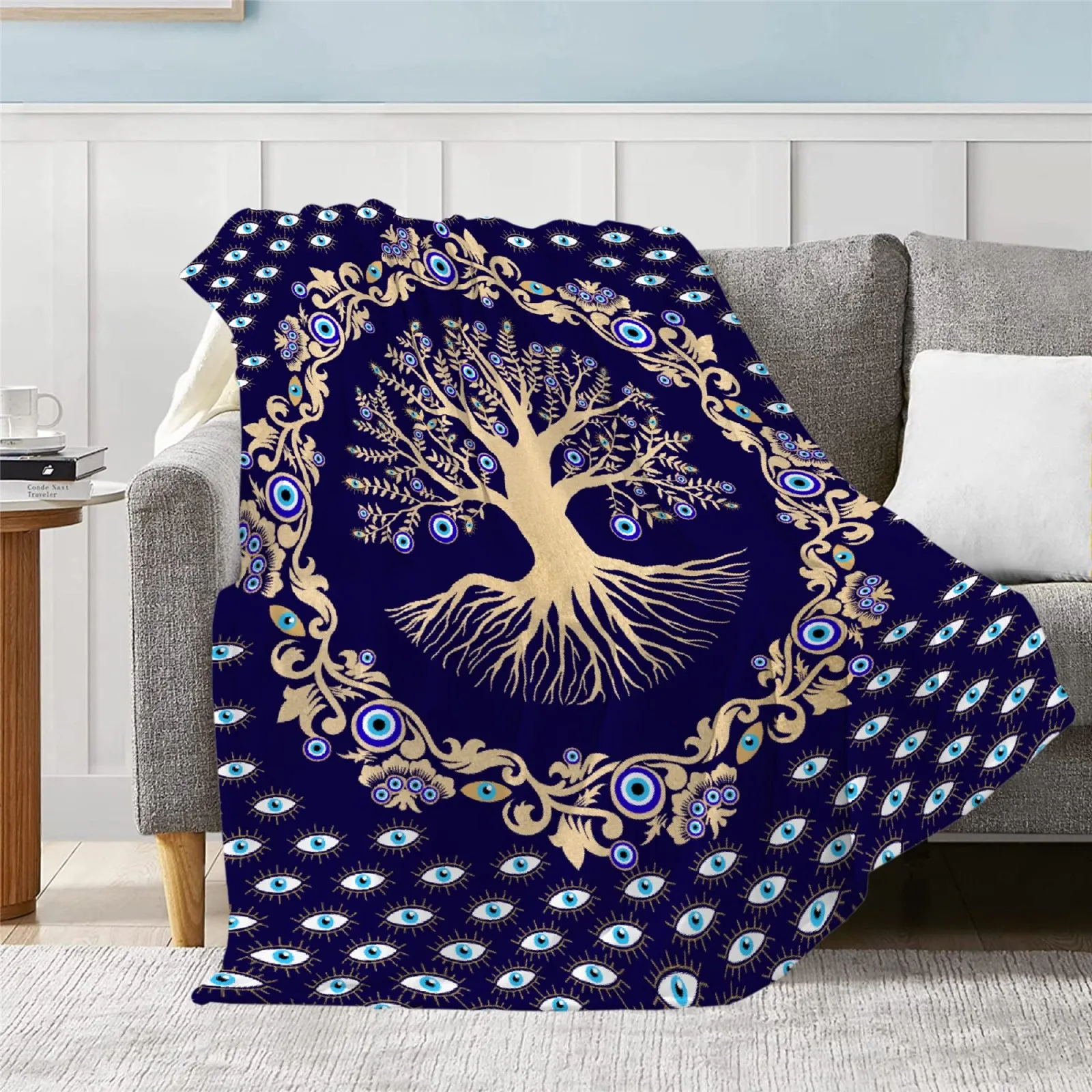 Tree of Life Evil Eye Throw Blanket Plush Comfy Magic Pattern Flannel Blanket Office Nap Travel Portable Quilts Dropshipping