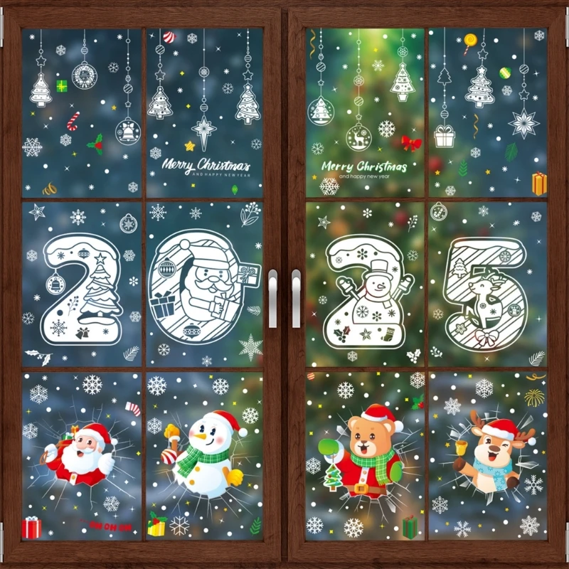 Colorful Double-Sided Print Decals for Glass, Christmas Window Clings, Easy to Apply, Holiday Decoration Stickers