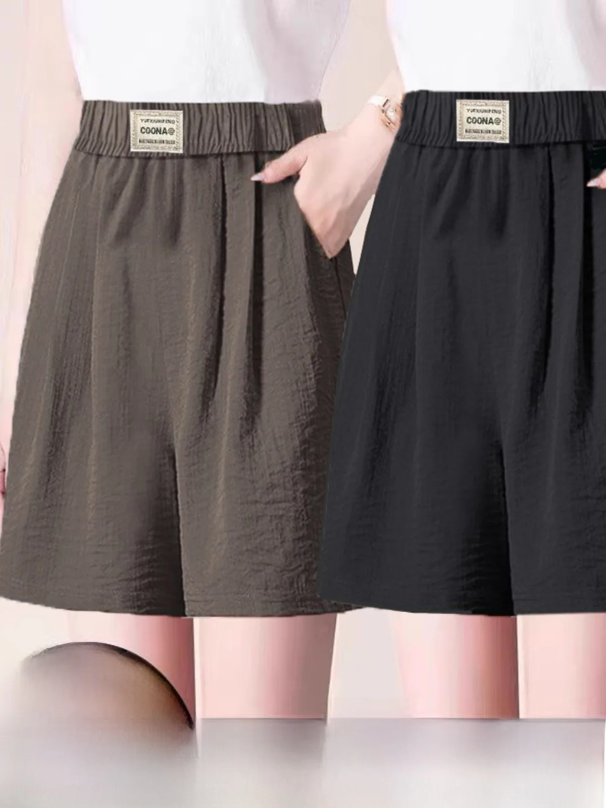 여성용 여름 얇은 와이드 레그 오부 바지 순색 루즈 슬림 엄마용 티포인트 아이스 실크 린넨 캐주얼 바지