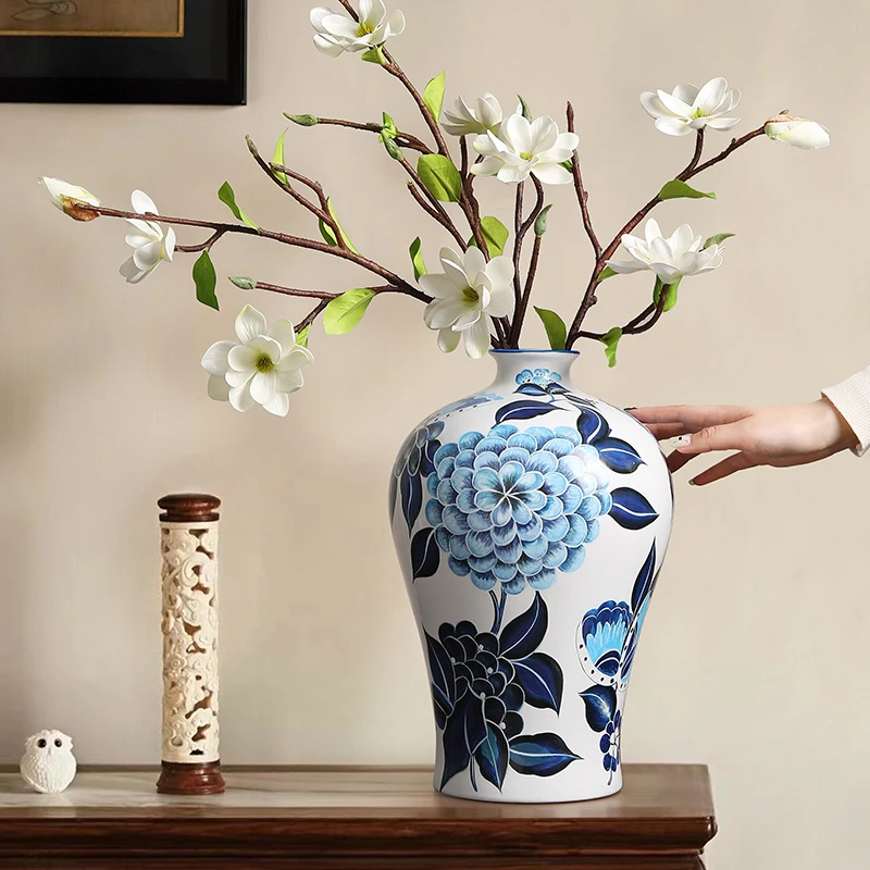 

Vase Ceramic Blue and White Porcelain Decoration New Chinese Style Living Room Hallway Study Office Light Luxury Large Ornament