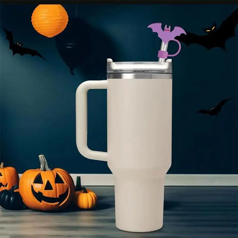 10mm Silicone Straw Lid Bat Halloween Straw Toppers Reusable Straw Protector Topper Insulation Cup Protector Straw Tips Lids