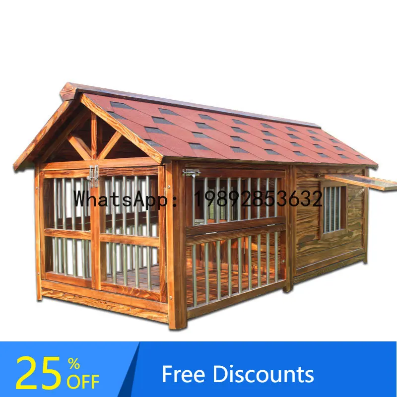 YFY Solid Wood Dog House Outdoor Waterproof Large Dog Golden Retriever Kennel with Fence Guardrail Anti-corrosion Samoyed