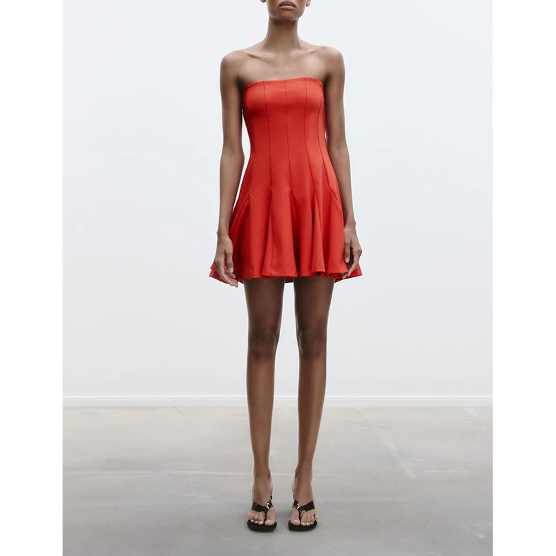 Spring New Women's ort Wide Sweep One oulder Straight Collar Tube Dr High Waist Polyester Fiber Summer Commute Sle